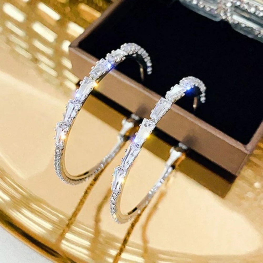 COPY - NEW 925 WHITE SAPPHIRE SILVER HOOP EARRINGS - Picture 6 of 6
